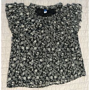 Old Navy Women's Ruffle-Trim Smocked Top Black Ditsy Floral Size Medium